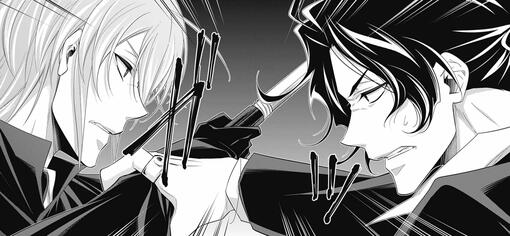 william james moriarty and sherlock holmes from moriarty the patriot tussling